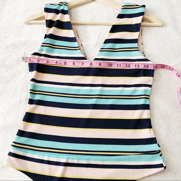 Preppy Colorful Stripe Ribbed V Neck Bodysuit - Picture 5 of 8